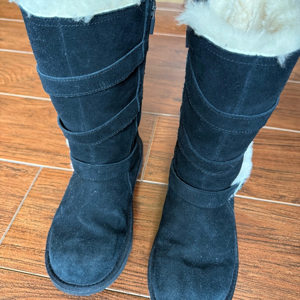 UGG Black Suede Winter Boots with Cream Fur